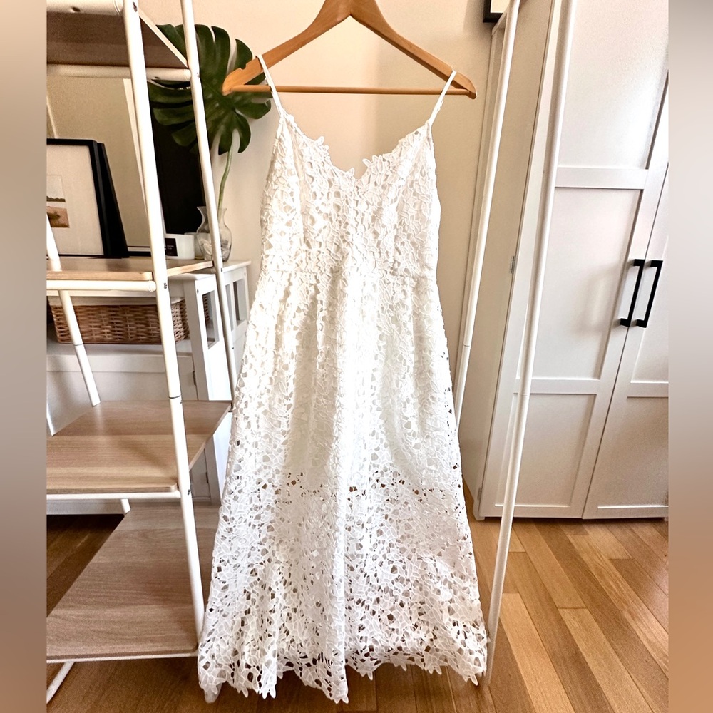White A-line Midi lace eyelet dress